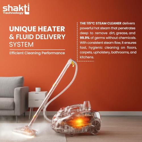Image of Shakti Technology SC2L Steam Cleaner 2000W - 5 Bar Pressure Steam Vacuum Cleaner - 115C Steam Temperature For Chemical-Free Cleaning - 2L Tank Capacity For Cleaning - 99.9% Destroys Of Viruses