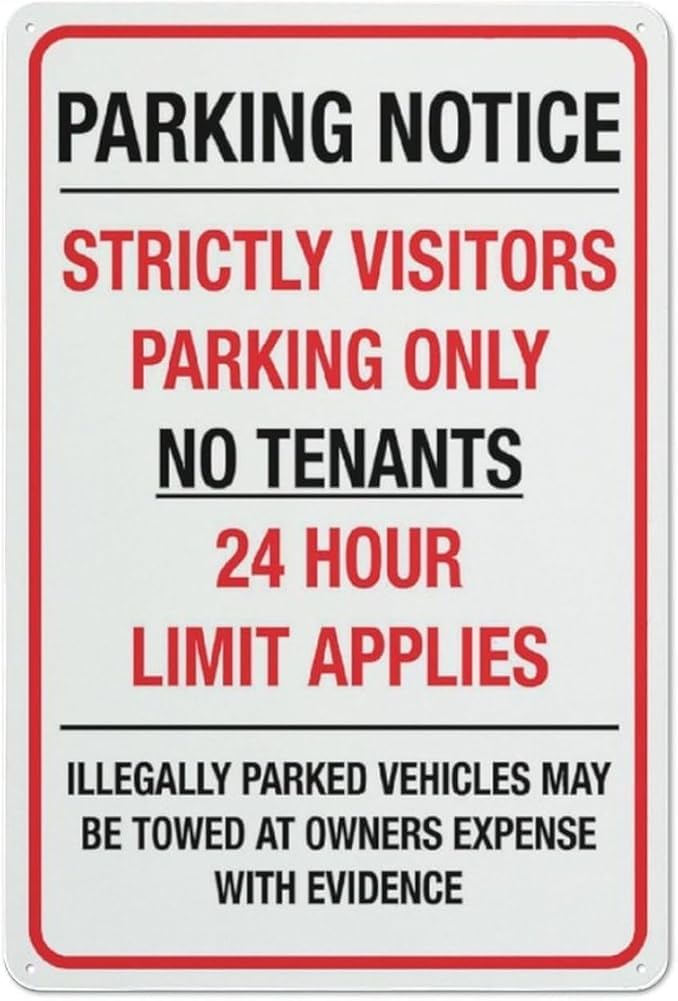 Parking Notice Strictly Visitors Parking Only Sign For House Aluminum Metal Tin Sign For Indoor & Outdoor Yard Sign Lawn Signs Decor Gift For Women Men 8x12 Inch
