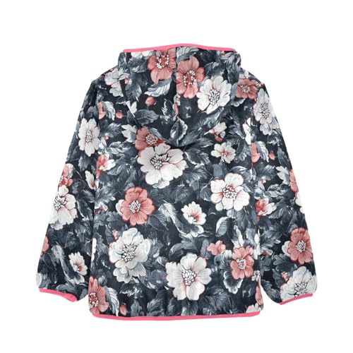 Rendering Flower Vintage Girls Fleece Jacket Girls Fall Jacket Girl Coats Zip Up Hoodie Children Sherpa Warm Outerwear 2-10T2
