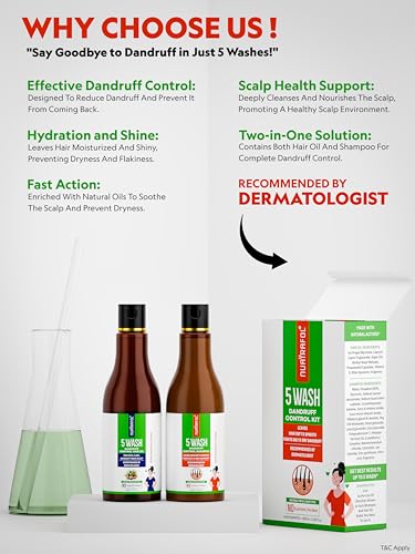 Image of 5 Wash Dandruff Control Kit | Shampoo 100ml | Hair oil 100ml | Remove Dandruff | Relieves Scalp Irritation & Itchiness | All Hair types | Prevents Flakes | For Women And Men (5 Wash Dandruff Control Kit)