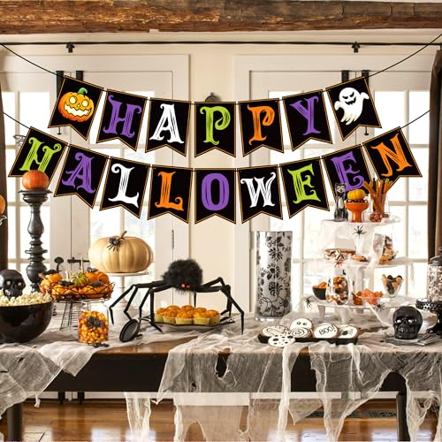Image of OHOME Halloween Decorations - Happy Halloween Banner | HALLOWEEN Party Decorations for Indoor Outdoor - Trunk or Treat Backdrop Garland for Outside | Hanging Party Favors Supplies for Birthday
