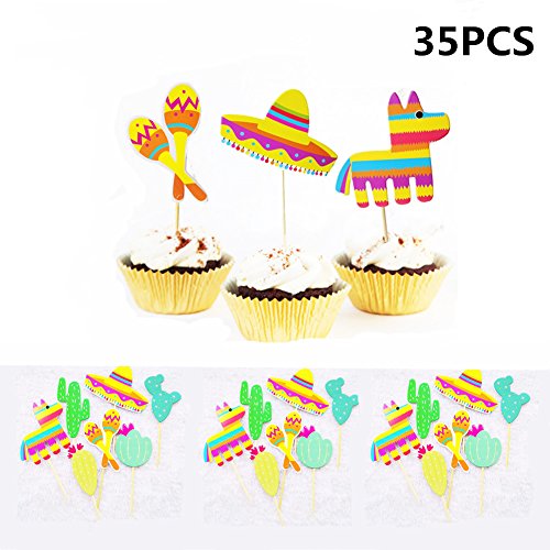 Mexican Fiesta Party Striped Decorative Cupcake Topper - Set of 35
