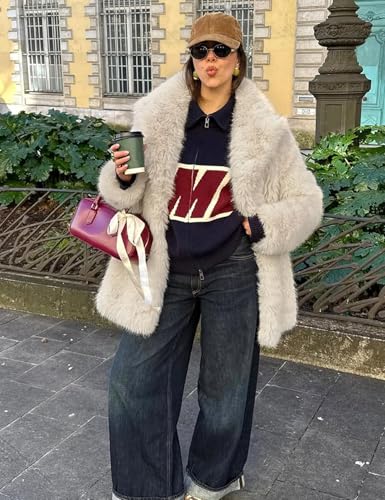 COZYPOIN Womens Faux Fur Coats Warm Mid Long Furry Jackets Long Sleeve Lapel Winter Fluffy Outerwear Shaggy Parka Coat2