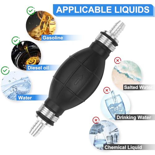 H-veenjor 3/8\" Boat Primer Bulb Marine for Outboard Motor Universal Fuel Line Hand Primer Bulb Manual Black Rubber Fuel Transfer Vacuum Pump for Gas, Gasoline,Diesel, Water