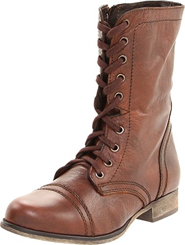 Steve Madden Women's Troopa Lace-Up Boot, Brown Leather, 8 M US
