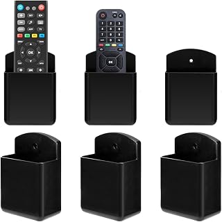 6 Pack Remote Control Holder Wall Mount Media Controller Organizer Self Adhesive TV Remote Storage Box Wall Pen Holder for Bedroom Headboard Home Office School (Black)