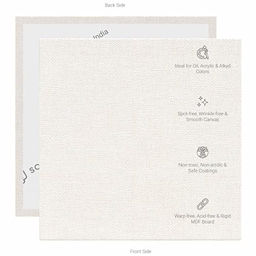 Image of Scholar Art Hobby Series 04 Oz (230 GSM) 100% Cotton Canvas Panel Board for Painting (White Blank Canvas Boards for Acrylic Paint, Oil Paint, Wet & Dry Media) | 05 inchx05 inch (12.5x12.5 cm), Pack of 12