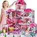 JUKUDAHU Villa Playset for Girls Ages 3-7, 4-Story 12 Room House with 2 Dolls, Furniture and Accessories, Indoor Playset Girls Toys for Ages 6-8, Pretend Toddler Toy, Birthday Gifts for Kids 4-8
