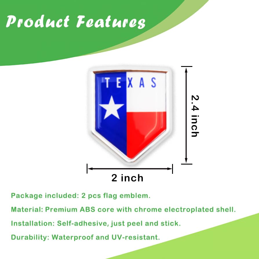 Image of Newperlite Texas Flag Decal Sticker Car Emblem Texas Flag Car Decoration Accessories Chrome Shield for Truck Vehicles Cars, 2 Pack