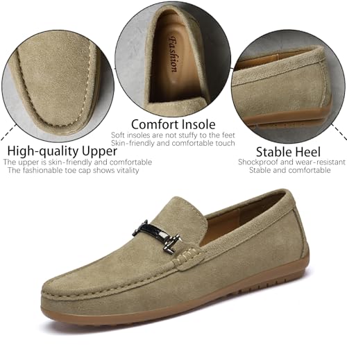 Men's Suede Chain Decor Penny Loafers Casual Comfort Slip On Non-Slip Soft Flat Moccasins Lightweight Business Dress Walking Driving Shoes3
