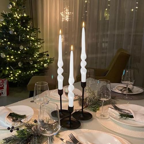 Image of Twisted Taper Candle Smokeless White Spiral Candlesticks 9.5 Inch Unscented Handmade Dinner Candles Set for Holiday Wedding Party Home Decoration Seasons