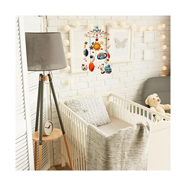 Glaciart One Space Nursery Mobile - Bunte Dekoration für Kinderbett, Babyzimmer - Handgefertigt, kindersicheres Holz, Filzwolle & Baumwolle - Sonnensystem-Dekoration für Mädchen & Jungen - 10x24 Zoll – Bild 5