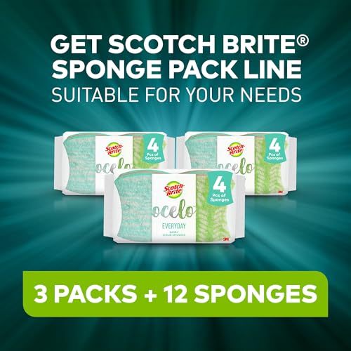 Image of Scotch-Brite ocelo Non-Scratch Scrub Sponges, Assorted Designs, Scratch-Free for Nonstick Cookware & Dishes, Kitchen & Bathroom Use, Reusable Multi-Surface Cleaning Sponges (12 Count (Pack of 3))