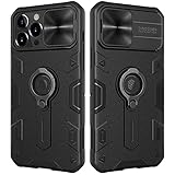 CloudValley Compatible with iPhone 13 Pro Case with Camera Cover & Stand, Slide Lens Protection and Built in 360° Rotatable Ring Holder, Soft Edge Bumper Protective Cases, Black