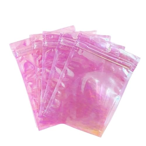 Reusable Zip Lock Sealing Bags, 100PCS Double Sided Holographic Color Smell Proof Bags Foil Pouch Bags (Pink, 2 x 3 inch)