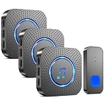 SURFOU Campanello Senza Fili da Esterno Interno, Campanello Casa Wireless Pulsante a Lunga Distanza di 400m, 55 Suonerie, 5 Volumi Selezionabili (3 nero ricevitore + 1 nero trasmettitore)