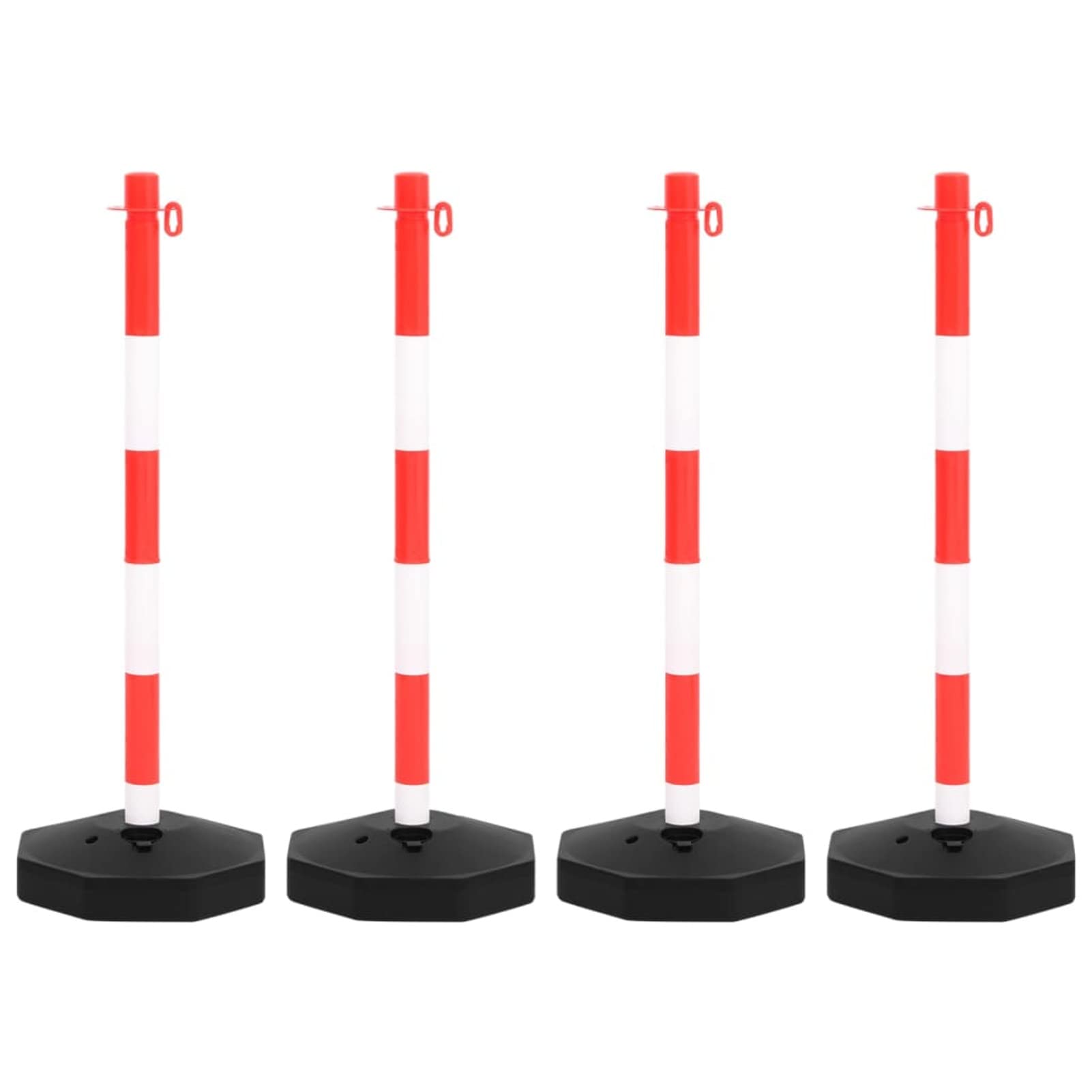Juego de Barrera con 4 Postes y 1 Cadena Barrera de Aparcamiento Poste de Tráfico Plástico 10 m Rojo, Blanco y Negro