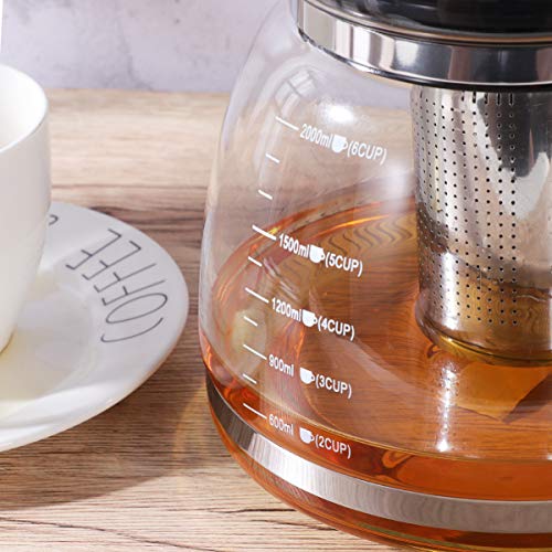 HEMOTON Infusión de té de vidrio de borosilicato 2000 ml de infusión de tetera transparente e infusión de tetera de… - Imagen 6