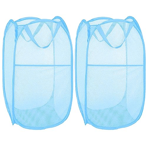 Image of Larpur Pack of 2 Pop up Laundry Hampers, Collapsible Laundry Baskets, Portable Mesh Clothes Hampers for Home Room, College Dorm, Apartment, Foldable Hamper with Carry Handles, Sky Blue