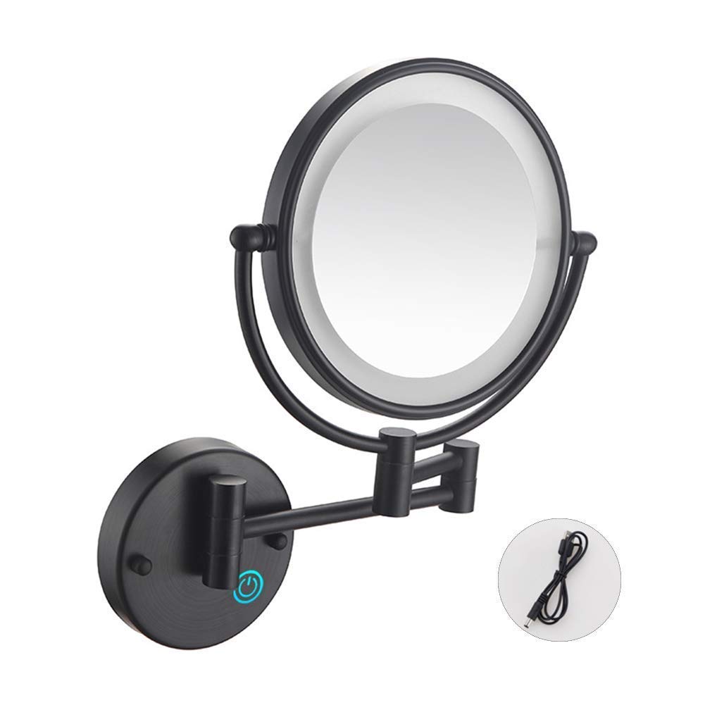 Miroir grossissant de courtoisie rechargeable USB et miroir maquillage mural LED 7X noir