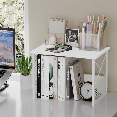 VYUOL Printer Stand for Desk, Desktop Printer Stand Shelf Organzier for Home Office, for Above and Under Desk, Fax Machine Copier Scanner, White