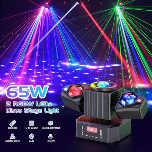 Image of Two-Armed Moving Head Lights with RGBW 4-in-1 Stage Lighting Effect and Starry Effect Controlled by Remote,DMX512,AUTO,Sound-Activated and Master-Slave in DJ Party Concert Church Wedding Theater