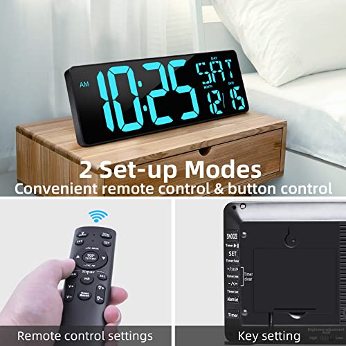 Txl Digital Wall Clock Large Display, 16.5" Led Wall Clock With Date And Temperature,Count Up/Down Timer Clock With Remote Control, Adjustable Brightness Alarm Clock For Home, Office, Gym, Elderly #TOP3