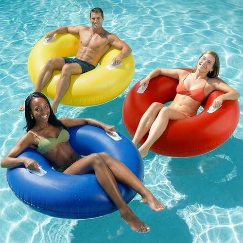 Funscape Large Inflatable Pool Float Rings for Adults Kid, 3 Pack 44' Swim Floaties Tube W/Handles, Summer Tanning Water Floating Lounge, Outdoor...