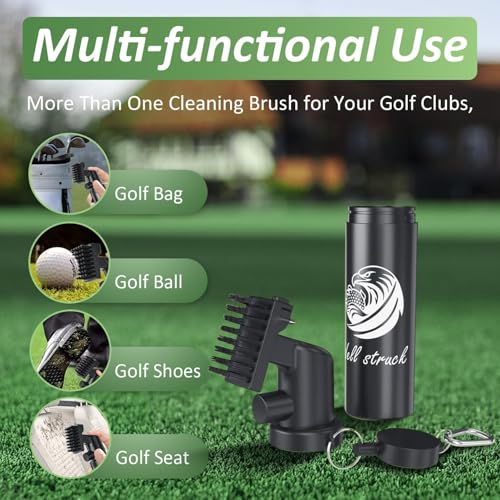 Vetance 2 Pack Pro Golf Club Cleaner - 4oz Water Bottle with Groove Cleaner and Retainer Clip, Durable Nylon Bristles for Easy Cleaning, Ergonomic Button Design, Golf Gifts for Men (Black) — view 3