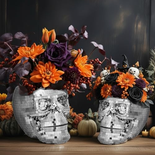 2 Pcs Disco Skull Head Planter Pot Vase Halloween Table