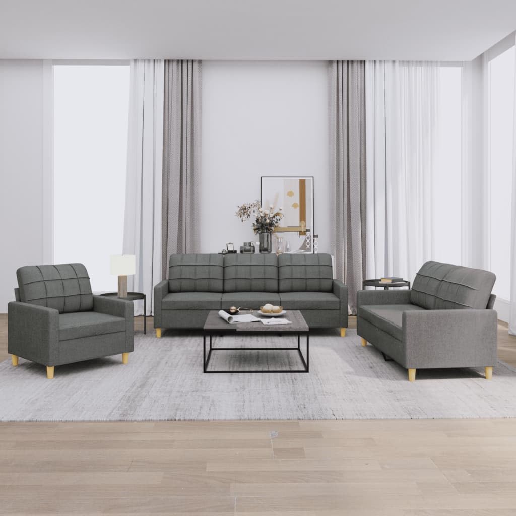 vidaXL Ensemble de Canapés avec Coussins 3 pcs, Canapés avec Accoudoirs et Dossier, Ensemble de Meubles, Mobilier de Salon, Moderne, Gris Foncé Tissu