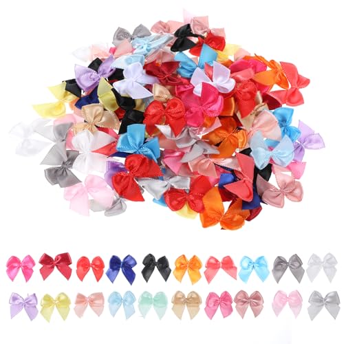 Mini laços, 100 laços de fita multicor pré-fabricados, pequenos laços de cetim para artesanato, costura, álbuns de recortes, embrulho de presente, acessórios para o cabelo, decoração de