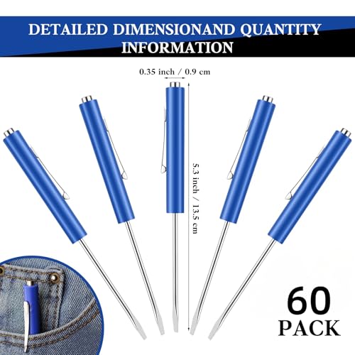 Image of 60 Pieces Pocket Screwdriver Mini Tops and Pocket Clips Magnetic Slotted Small Screw Driver with a Single Blade Head for Mechanical, Electrician(Blue)