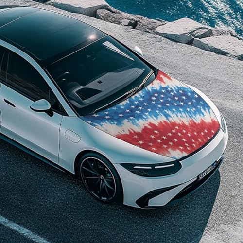 Image of American Flag Automotive Vehicle Hood Cover Flag Elastic Washable Vehicle Front Engine Hood Cover Wrap Car Accessories Compatible with Sedan SUV Trucks