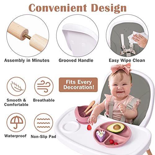 Baby High Chair, 3-In-1 Convertible Wooden High Chair With Adjustable Legs & Double Dishwasher Safe Tray, High Chairs For Babies And Toddlers, Made Of Sleek Hardwood & Premium Leatherette #TOP3