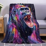 Ölmalerei-Stil Kuscheldecke Flauschig 80 x 120 cm Gemalter Gorilla Druck Mikrofaser Weich Warm Fleecedecke Sofadecke Couchdecke Wohndecke Bettdecke Tagesdecke