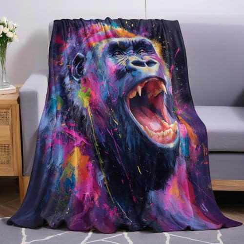 Ölmalerei-Stil Kuscheldecke Flauschig 80 x 120 cm Gemalter Gorilla Druck Mikrofaser Weich Warm Fleecedecke Sofadecke Couchdecke Wohndecke Bettdecke Tagesdecke