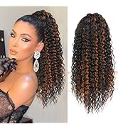 AISI BEAUTY Brown Highlights Drawstring Ponytail Extension for Women 20 Inch Synthetic Long Curly...