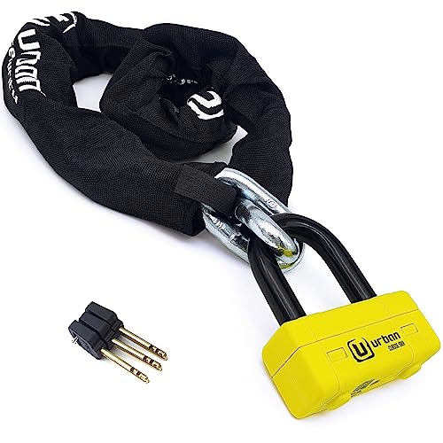 URBAN UR75120 Lucchetto Catena Antifurto Moto Alta Sicurezza Omologato Classe SRA, Mini U Blocca Disco + Catena ø15, 120 cm