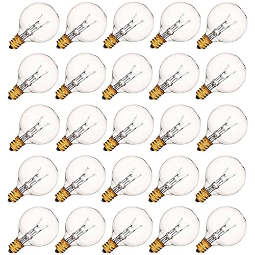 Konictom G40 Replacement Light Bulbs 5W Clear Globe Bulb fits E12 C7 Candelabra Screw Base Sockets, 1.5 Inch Dimmable Light Bulbs for Indoor Outdoor Patio Decor, Pack of 25 Konictom G40 Replacement Light Bulbs 5W Clear Globe Bulb fits E12 C7 Candelabra Screw Base Sockets, 1.5 Inch Dimmable Light Bulbs for Indoor Outdoor Patio Decor, Pack of 25