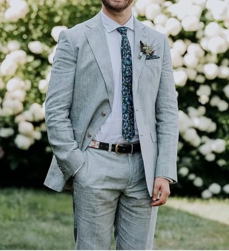 Mens Suit Slim Fit,2 Piece Suits for Men Linen Wedding Jacket Blazer and Pants for Beach Wedding3