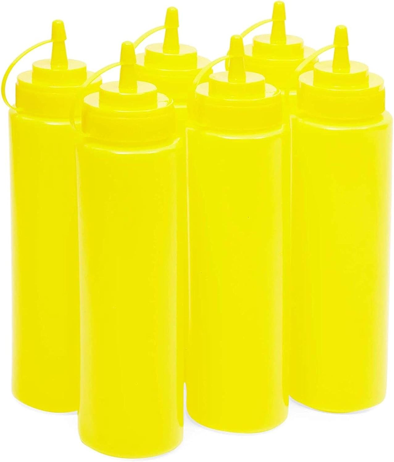 Plastic Condiment Squeeze Bottles (Yellow, 32 oz, 6 Pack) BigaMart