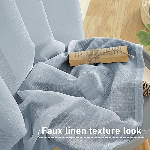 BGment Cortinas transparentes de linho sintético azul marinho 228 cm de comprimento conjunto de 2 pa