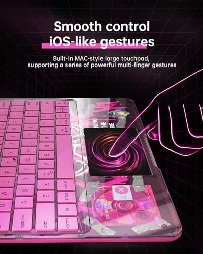 Image of Transparent Keyboard Case for iPad Pro 11 inch (M5 /M4, 2025 /2024) Wireless Keyboard with 7 Colors Backlight, 360 Rotatable Protective Case with Pencil Holder, Multi-Touch Trackpad, Thin & Light, Pink