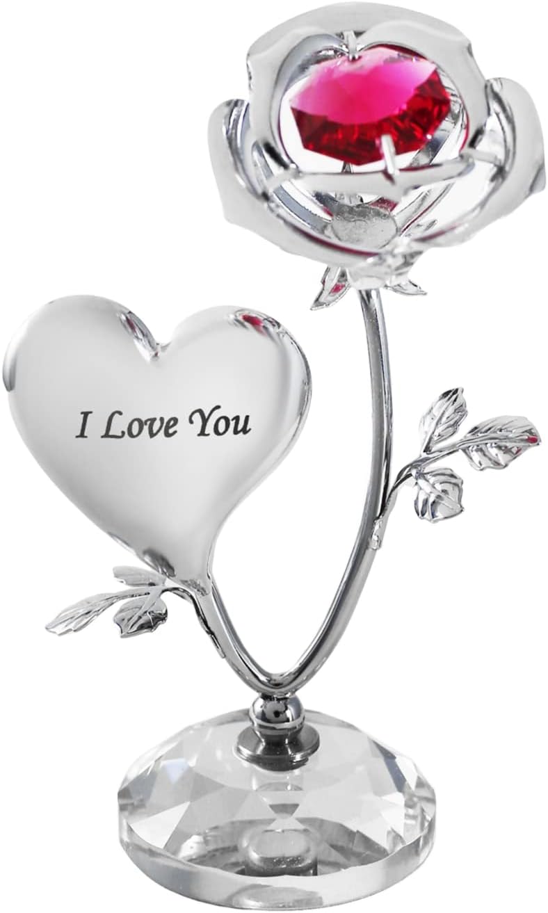 Crystocraft Crystal Rose with Heart Figurine for Sister, Rose Decoration with Austrian Crystal, Mini Rose for Craft, Rose Ornament Gift for Birthday Christmas (for a Special Sister(Pink))