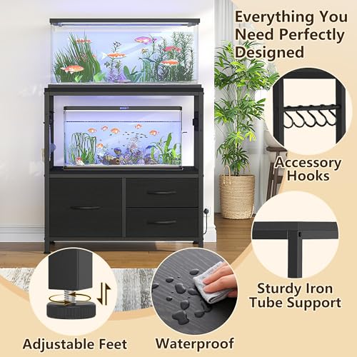 image for Heybly 20-29 Gallon Fish Tank Stand, Aquarium Stand with Drawer, Power