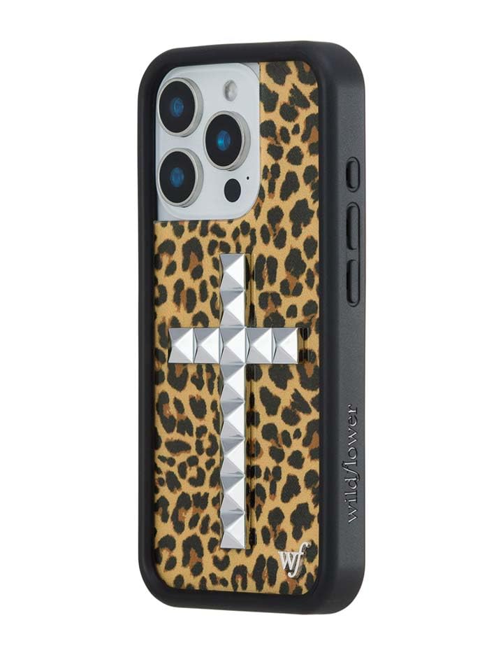 Image of Wildflower Cases - iPhone 16 Pro Compatible - Stud Cross Meow | Impact-Certified 6.5 ft Drop Protection Case, Raised Protective Bumper, Cute Aesthetic Design, Women-Owned Small Business
