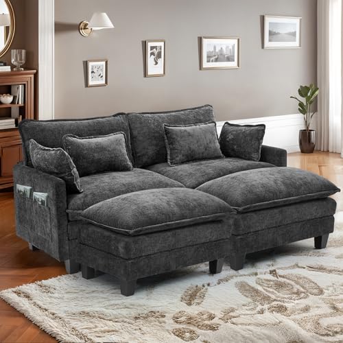 IUXPAM Modulares Ecksofa Sofa, L-förmige Couch fürs Wohnzimmer, extra Tiefe, Bequeme Chenille-Wolkensofas mit Dekokissen und beweglichem Ottoman (Schwarz, 2 Sitze mit 2 Ottomanen) IUXPAM Modulares Ecksofa Sofa, L-förmige Couch fürs Wohnzimmer, extra Tiefe, Bequeme Chenille-Wolkensofas mit Dekokissen und beweglichem Ottoman (Schwarz, 2 Sitze mit 2 Ottomanen)