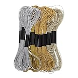 TIDTALEO メタリック刺繍糸セット 12本 8m ブレスレット作り用 クロスステッチクラフト糸 光沢カラーライトゴールド ゴールド シルバー 手芸用フロス DIY刺繍用品