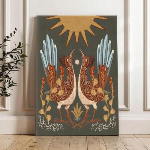 Affiches oiseaux jumeaux et fruits déco murale toile 40x60cm
